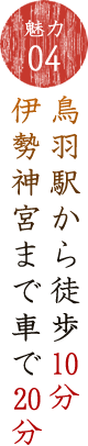 魅力04鳥羽駅から徒歩10分　伊勢神宮まで車で20分